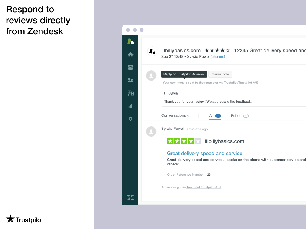 Trustpilot Reviews dashboard view — Agent Productivity app on the Zendesk Marketplace